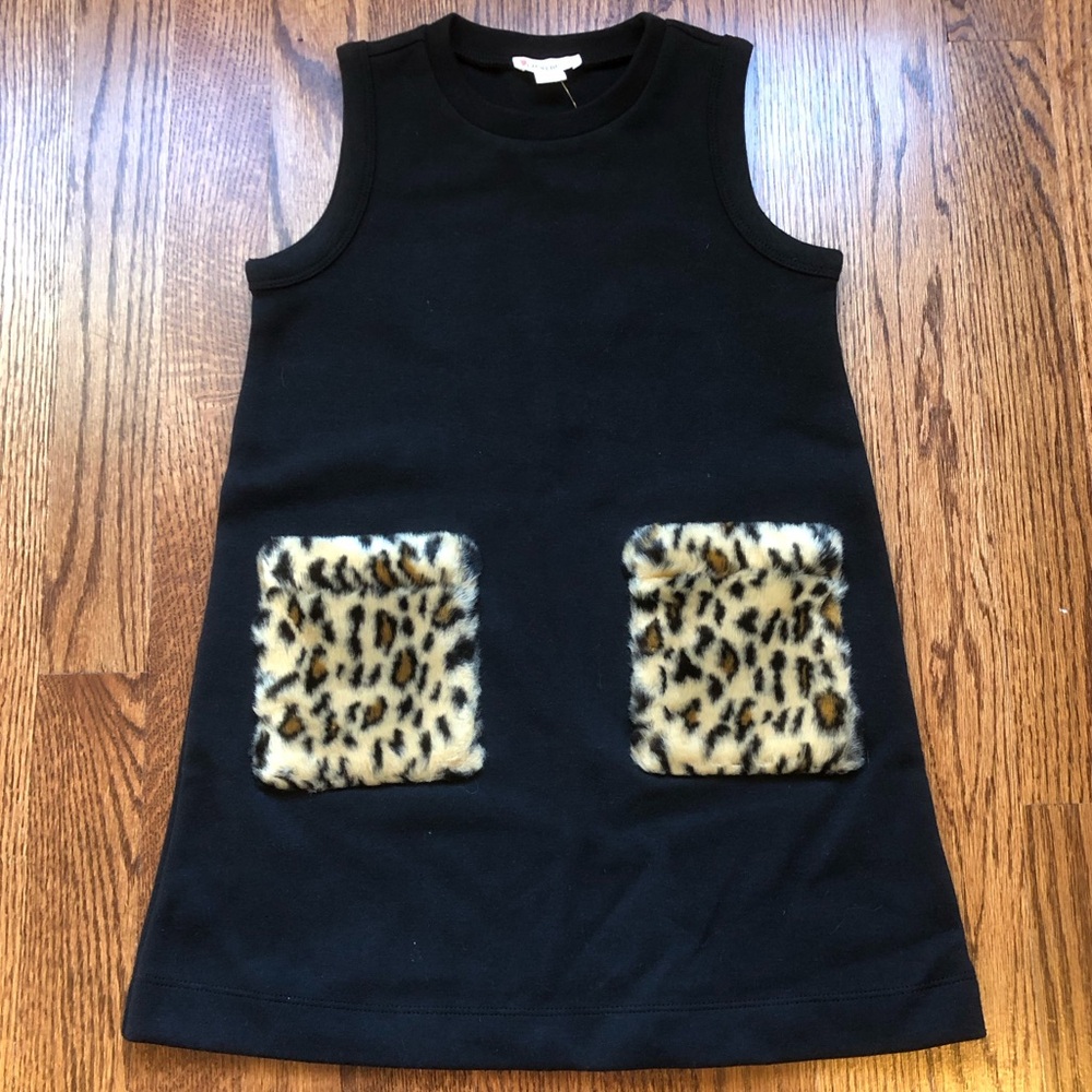 NEW crewcuts Shift Dress with Cheetah Faux-fur Pockets Size 4-5 years